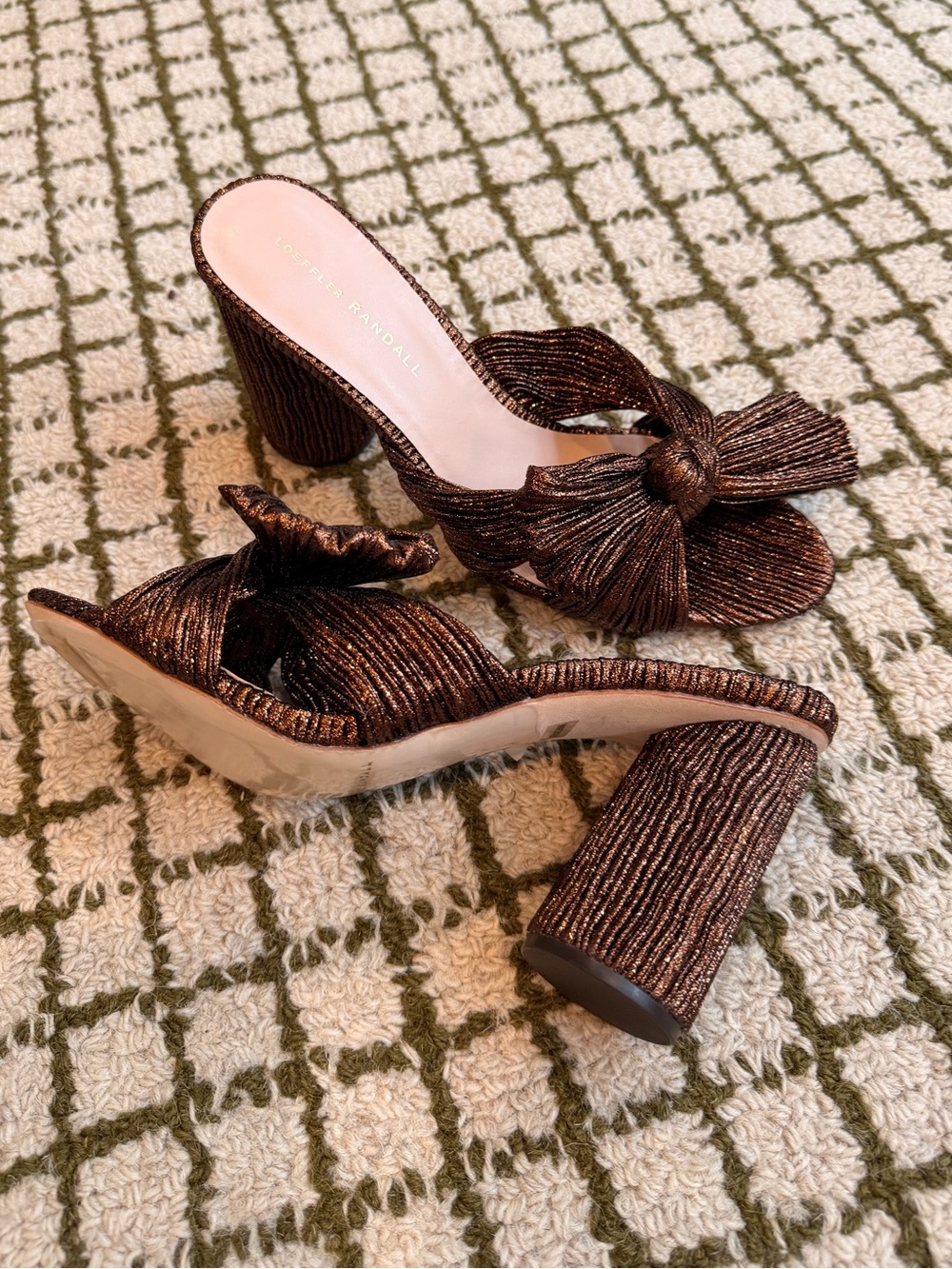 New Loeffler Randall Penny Pleated knot mules sandals heels